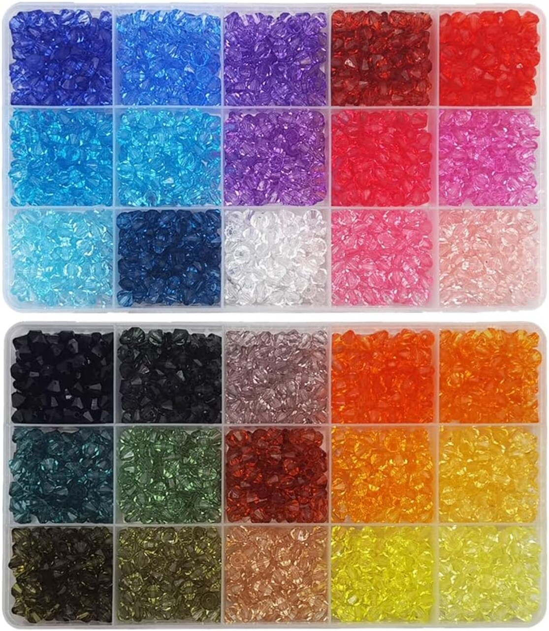2400 Pieces 6mm Bicone Beads 30 Colors Faceted Acrylic Beads Plastic Spacers Beads for Jewelry Making and Crafting